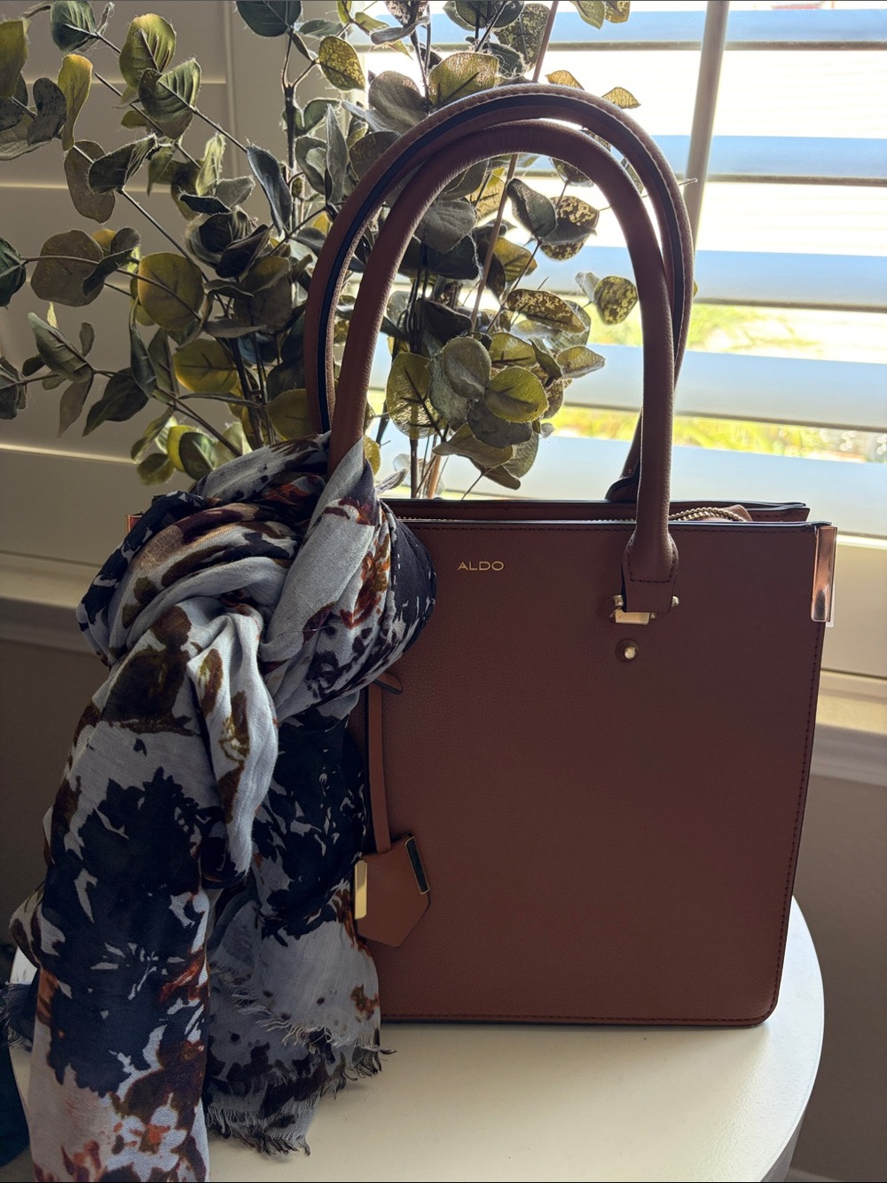 ALDO Brown Structured Tote with Gold Accents